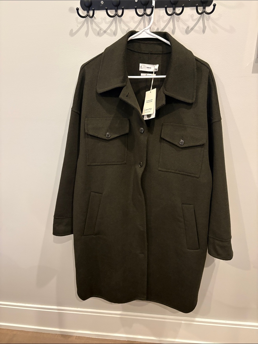 Mango Olive Green Oversized Wool-Blend  Coat